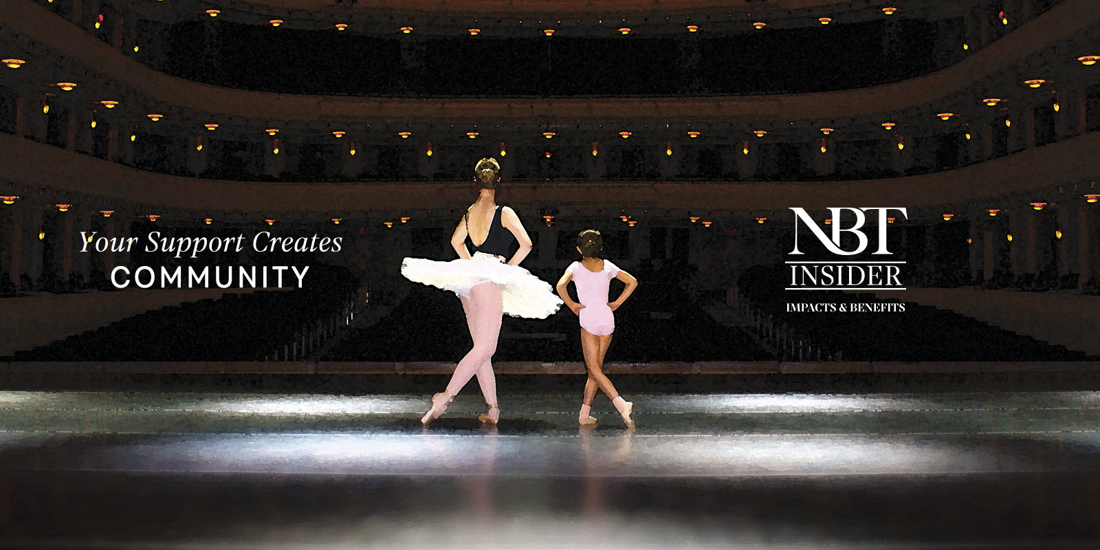 Adult and  Child Dancer on stage facing the theater audience